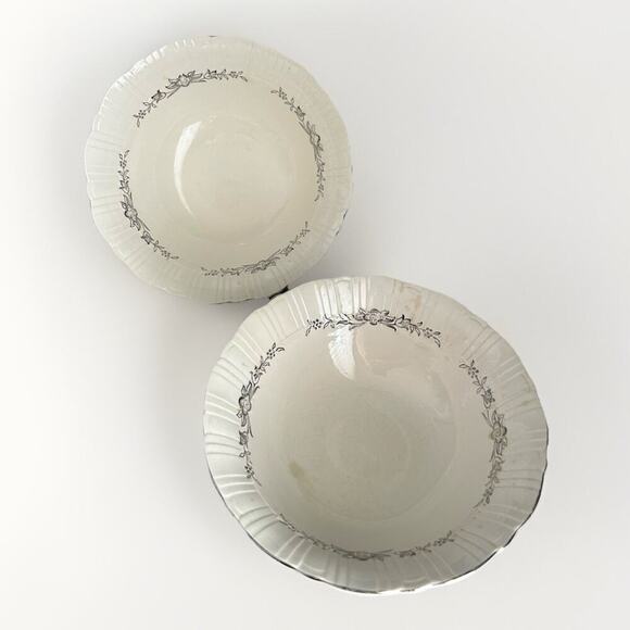 (2) Coronet Serving Bowls 8 3/4” Platinum Floral Wreath Homer Laughlin Vintage - Picture 1 of 13